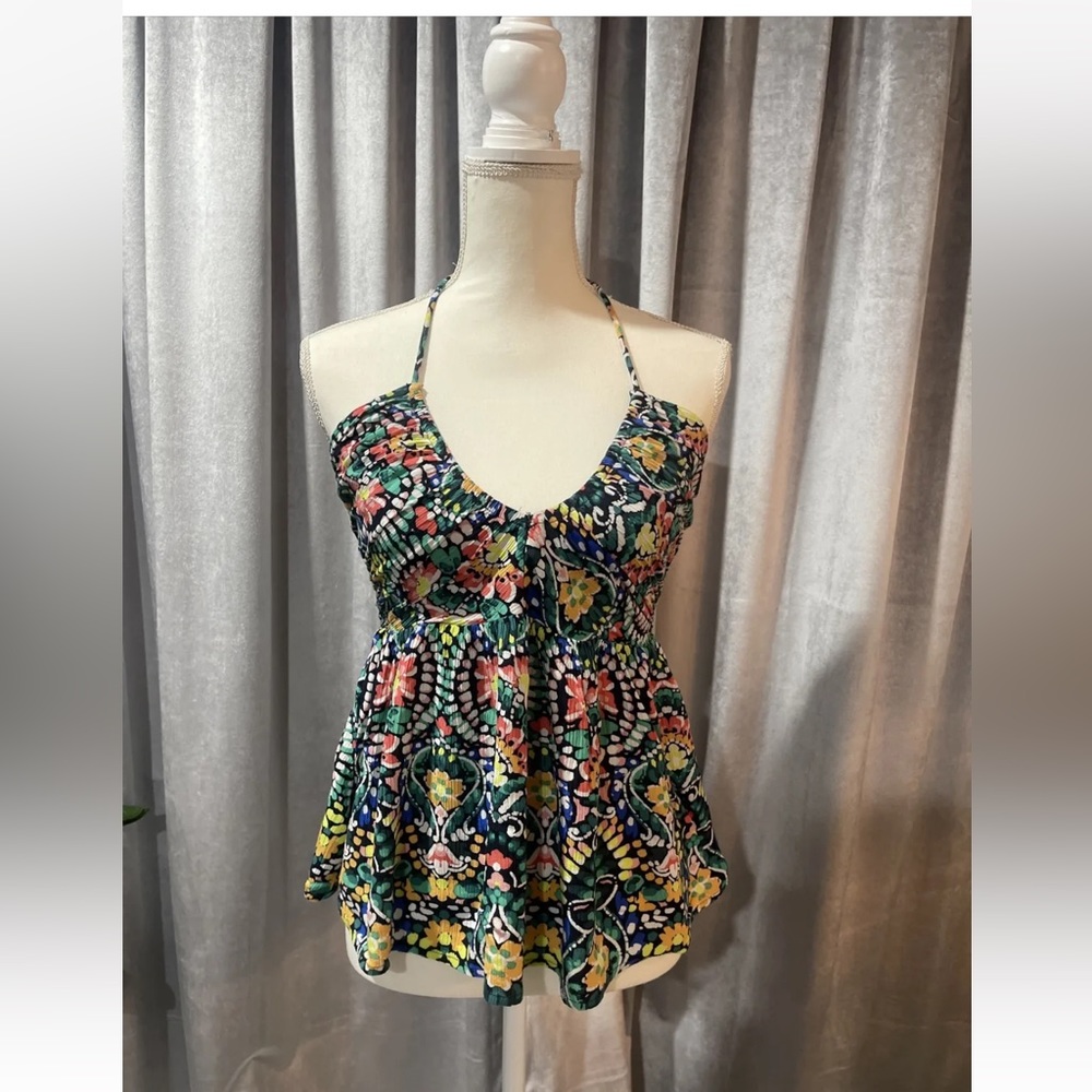 Old Navy Womens Top Size M Blue Green Floral Halter Top